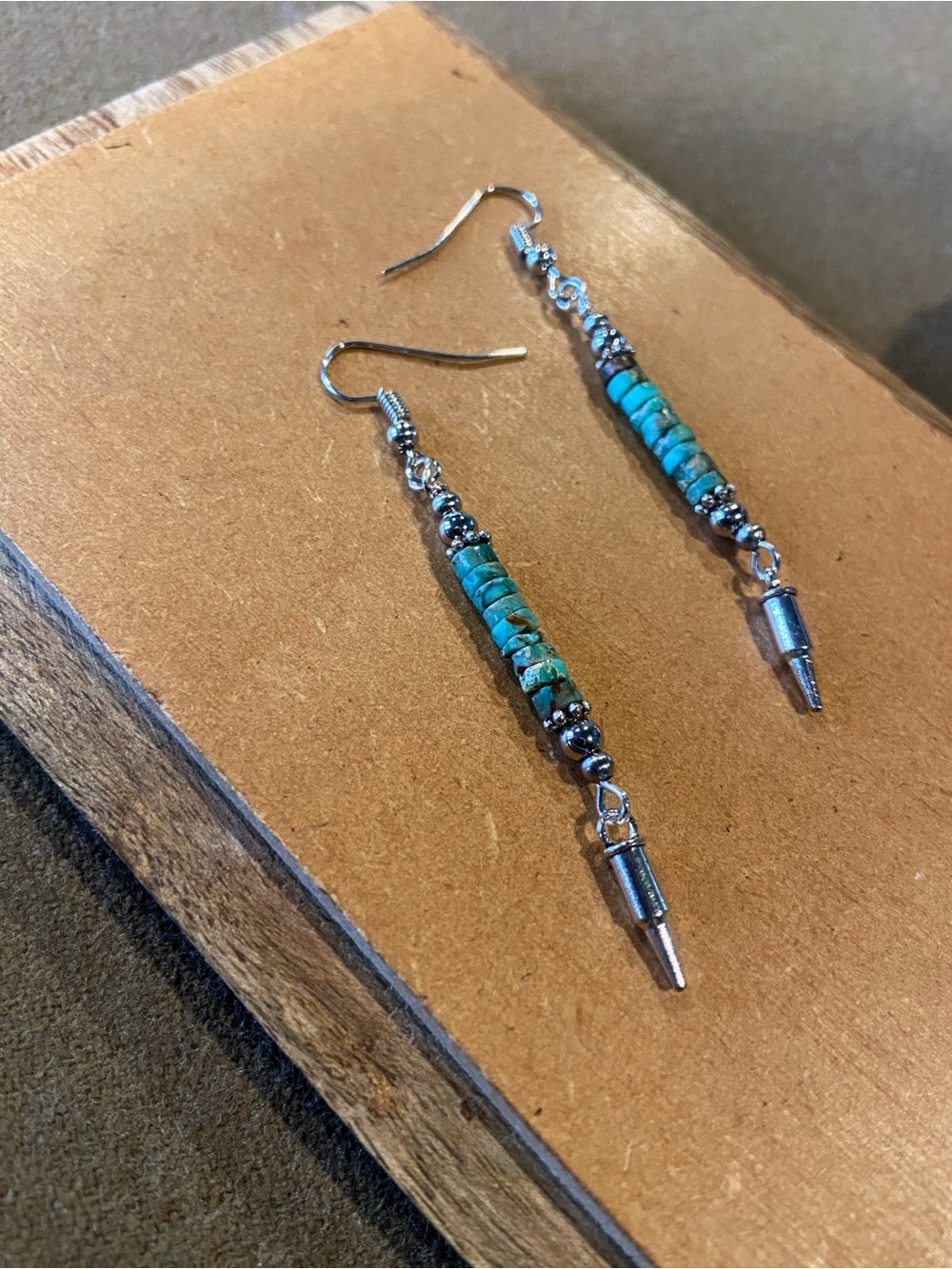 Turquoise Bead & Bullet Dangle Earrings